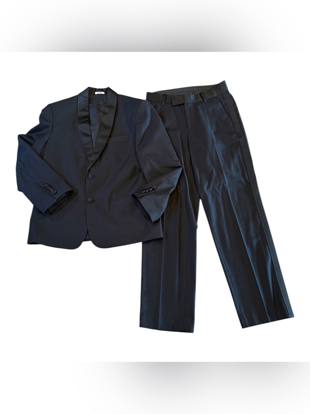 Calvin Klein Boys Size 12 Black Tuxedo Suit 2-Piece Satin Lapel Formal